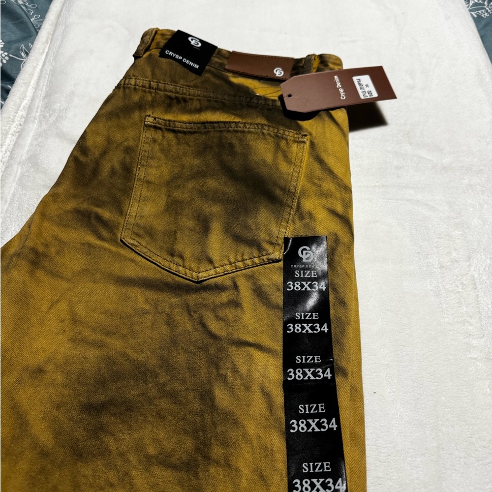Crysp denim Men's Slim Straight Jeans in Tan - Picture 7 of 15